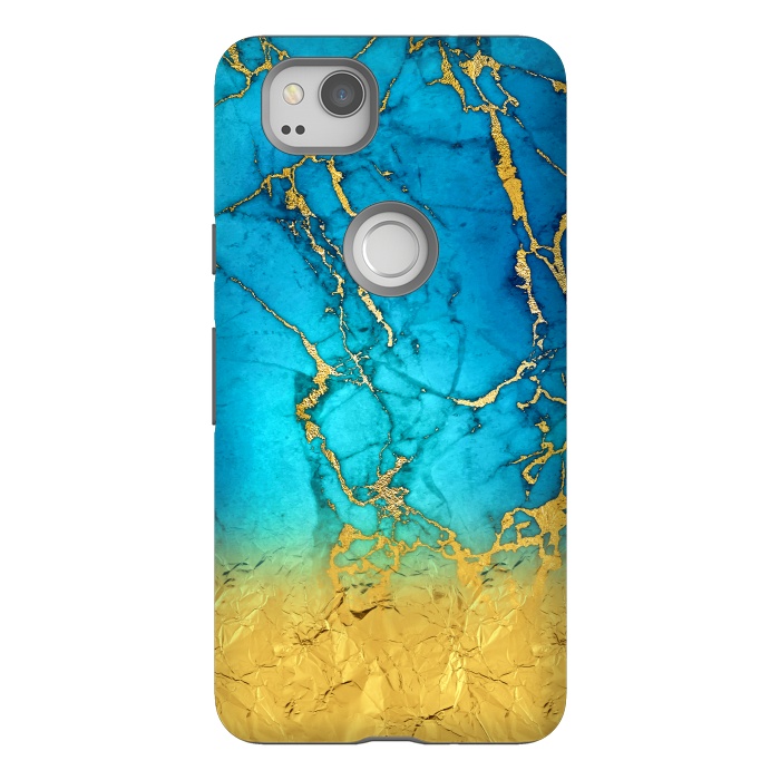 Pixel 2 StrongFit Sea Blue and Sun Gold Marble and Glitter by  Utart