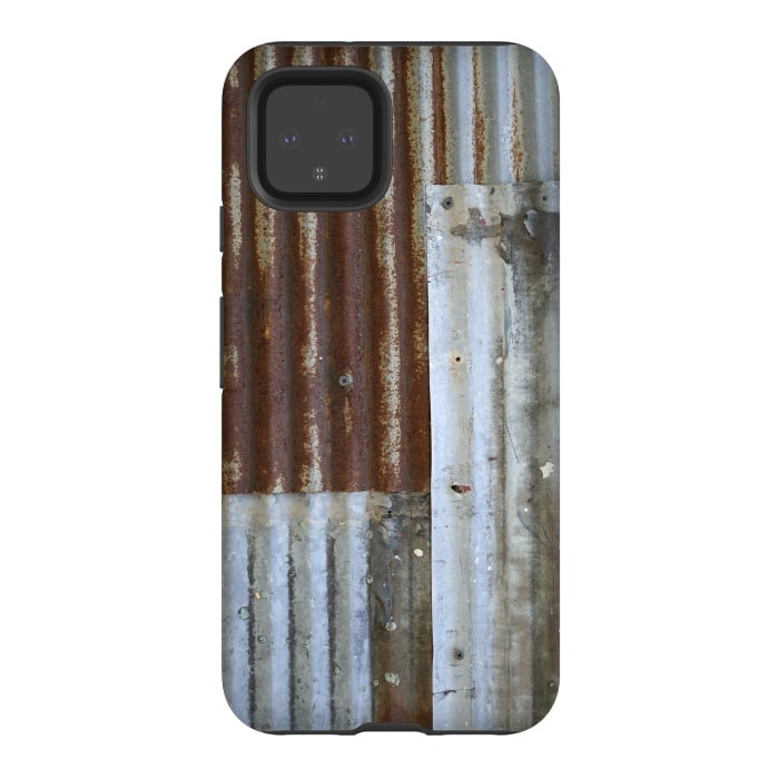 Pixel 4 StrongFit Rusty Corrugated Metal Patches 2 by Andrea Haase