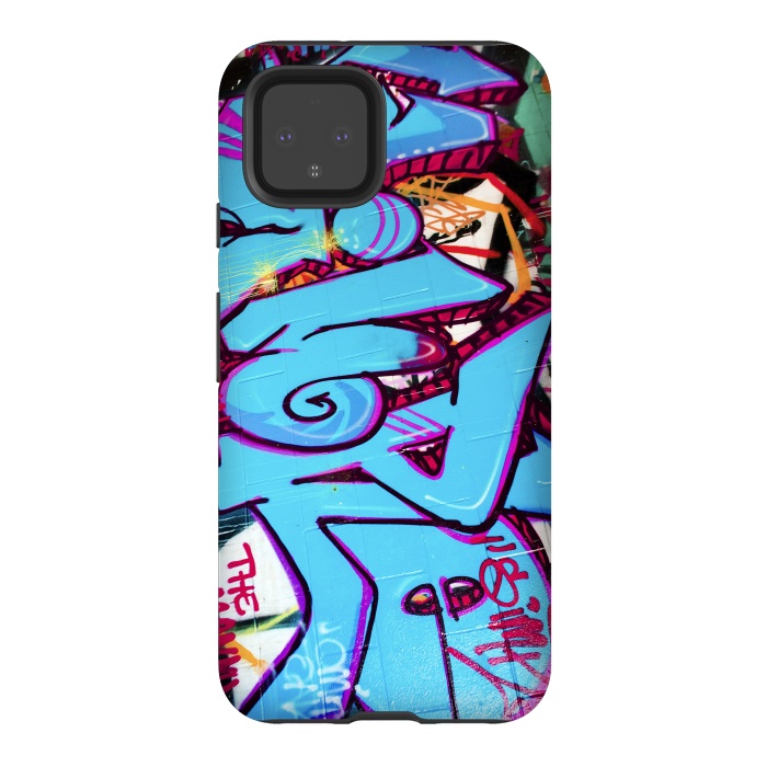 Pixel 4 StrongFit Blue Graffiti Tag by Andrea Haase