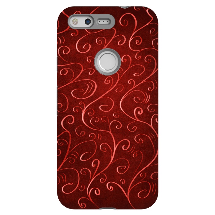 Pixel StrongFit Whimsical Elegant Textured Red Swirl Pattern by Boriana Giormova