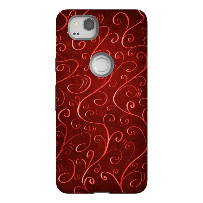 Pixel 2 StrongFit Whimsical Elegant Textured Red Swirl Pattern by Boriana Giormova