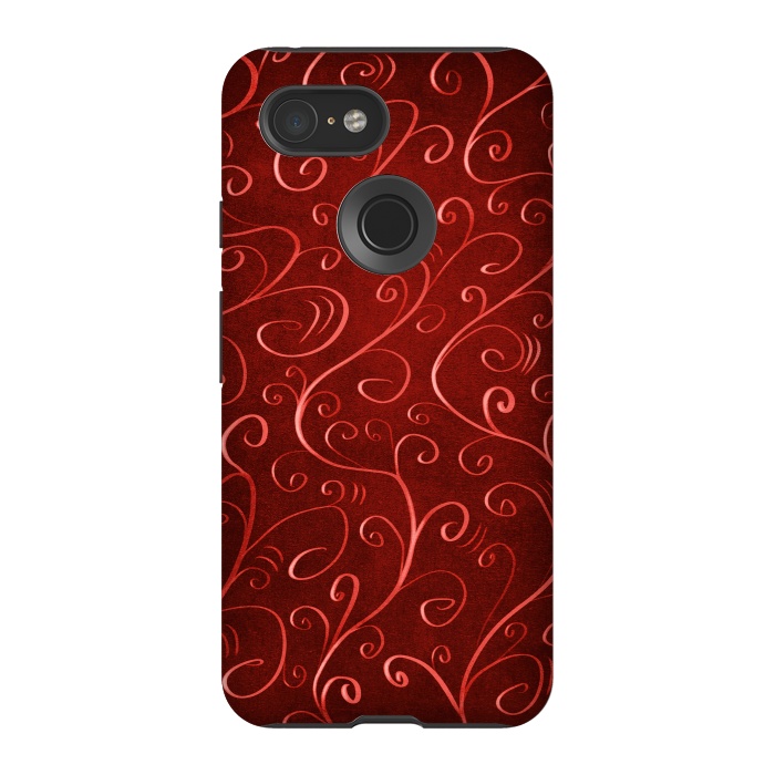 Pixel 3 StrongFit Whimsical Elegant Textured Red Swirl Pattern by Boriana Giormova