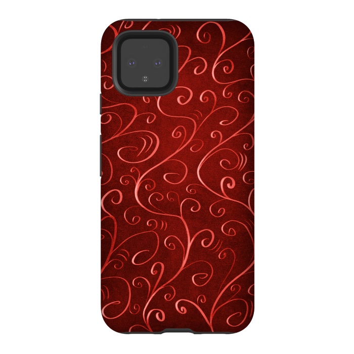 Pixel 4 StrongFit Whimsical Elegant Textured Red Swirl Pattern by Boriana Giormova