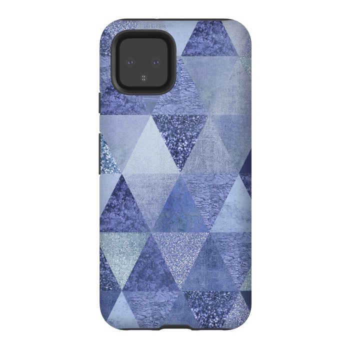 Pixel 4 StrongFit Blue Glitter Triangle Pattern by Andrea Haase