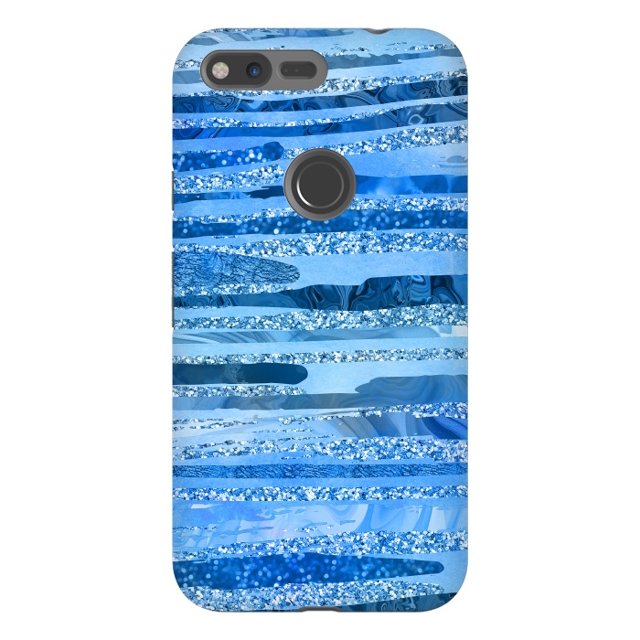 Pixel XL StrongFit Blue And Aqua Glitter Stripes by Andrea Haase