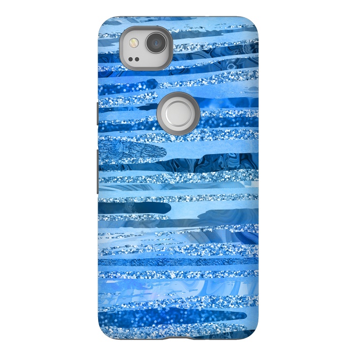 Pixel 2 StrongFit Blue And Aqua Glitter Stripes by Andrea Haase