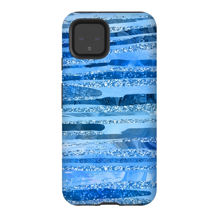 Pixel 4 StrongFit Blue And Aqua Glitter Stripes by Andrea Haase