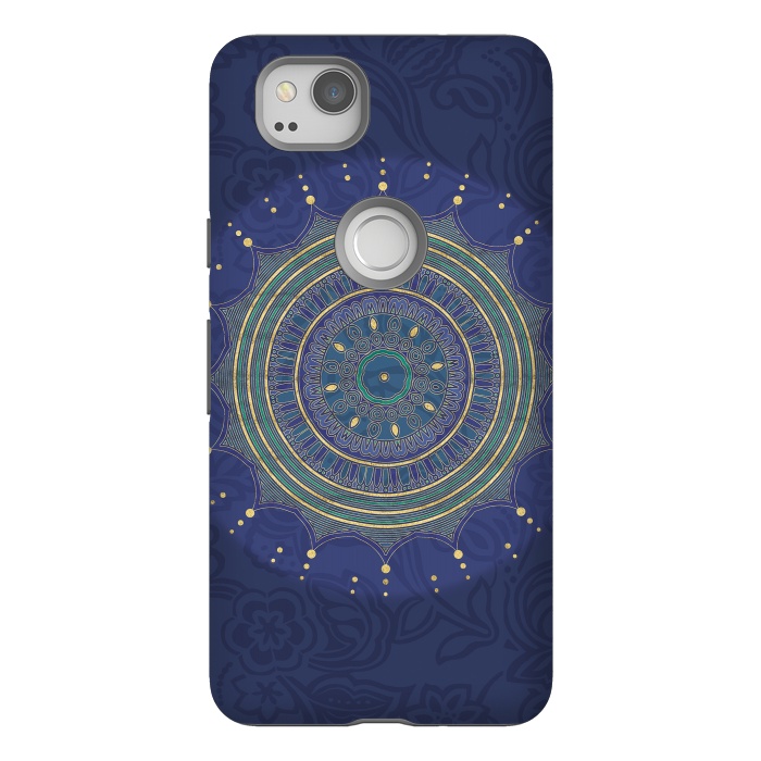 Pixel 2 StrongFit Blue Mandala With Gold by Andrea Haase