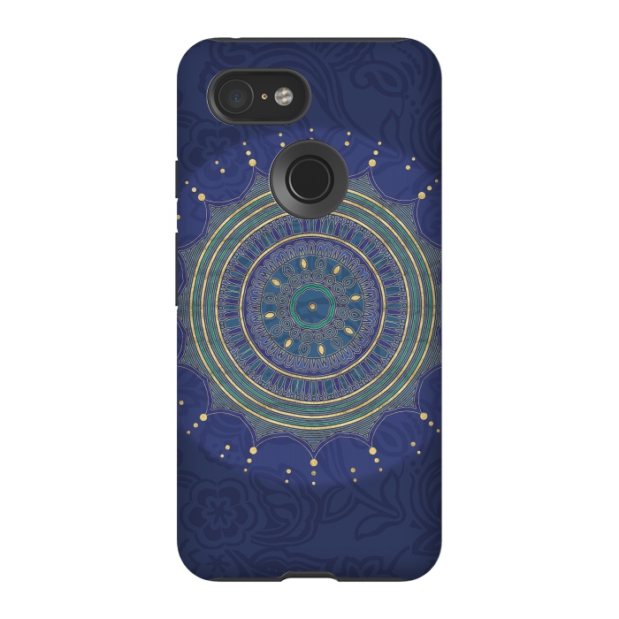 Pixel 3 StrongFit Blue Mandala With Gold by Andrea Haase