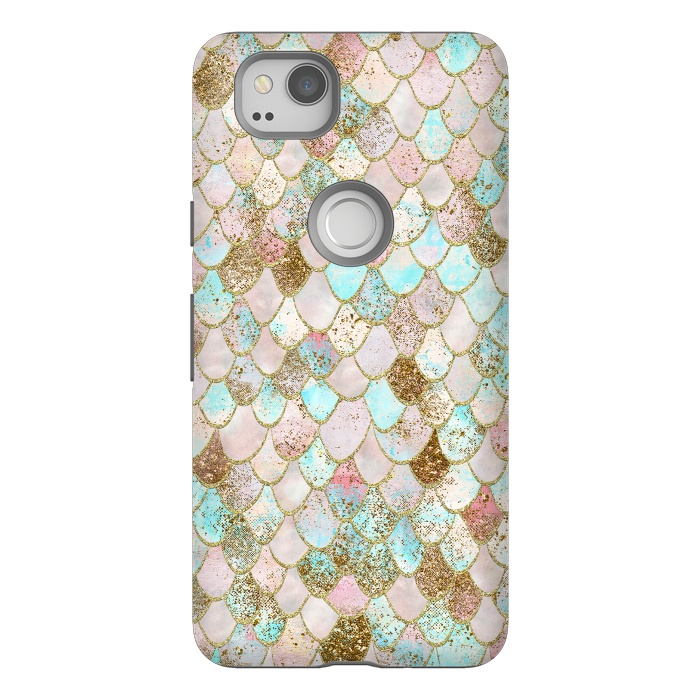 Pixel 2 StrongFit Watercolor Wonky Gold Glitter Pastel Summer Mermaid Scales  by  Utart