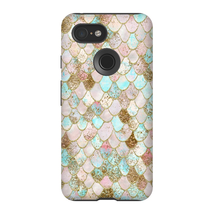 Pixel 3 StrongFit Watercolor Wonky Gold Glitter Pastel Summer Mermaid Scales  by  Utart