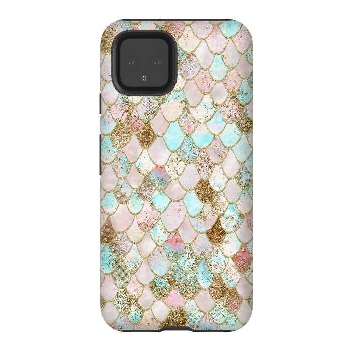 Pixel 4 StrongFit Watercolor Wonky Gold Glitter Pastel Summer Mermaid Scales  by  Utart