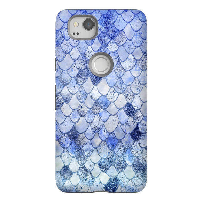 Pixel 2 StrongFit Blue Summer Wonky Watercolor and Glitter Mermaid Scales by  Utart