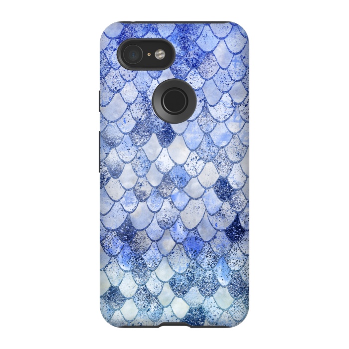 Pixel 3 StrongFit Blue Summer Wonky Watercolor and Glitter Mermaid Scales by  Utart