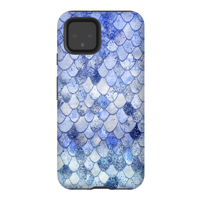 Pixel 4 StrongFit Blue Summer Wonky Watercolor and Glitter Mermaid Scales by  Utart