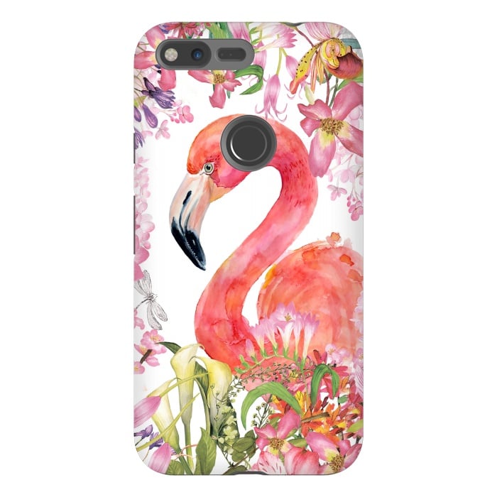 Pixel XL StrongFit Flamingo in Flower Jungle by  Utart