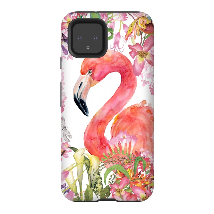 Pixel 4 StrongFit Flamingo in Flower Jungle by  Utart