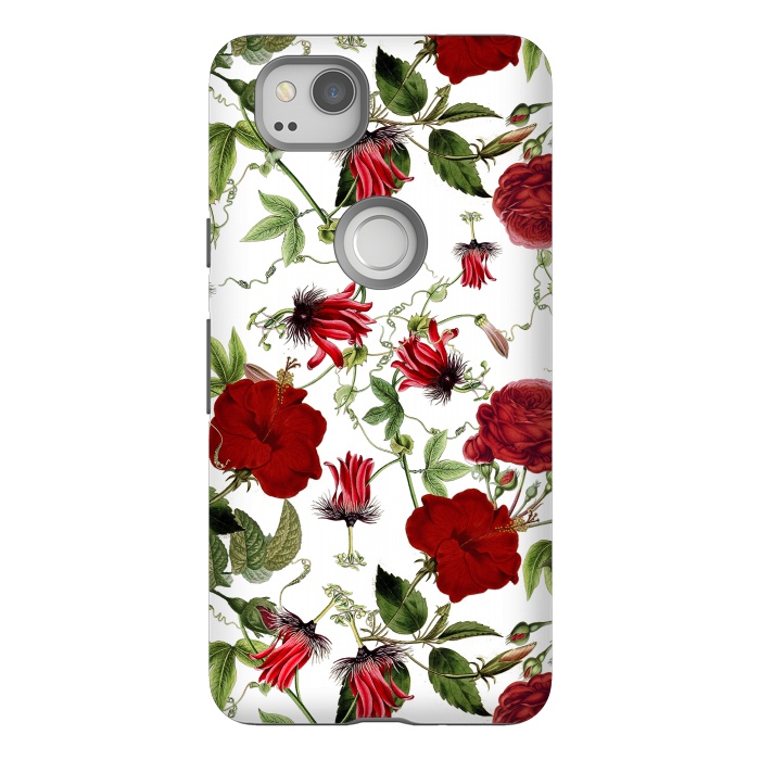 Pixel 2 StrongFit Red Hibiscus and Passiflora Pattern on White by  Utart