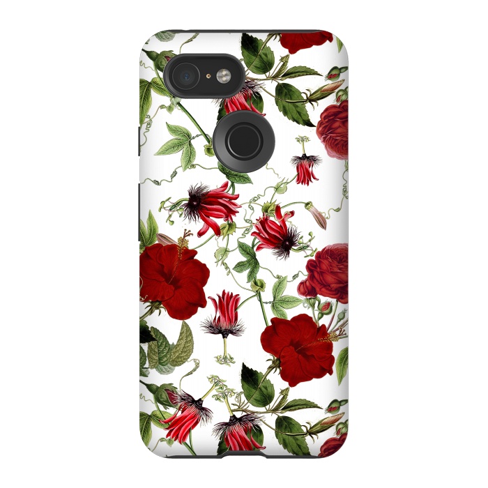 Pixel 3 StrongFit Red Hibiscus and Passiflora Pattern on White by  Utart