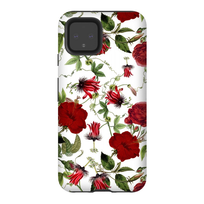 Pixel 4 StrongFit Red Hibiscus and Passiflora Pattern on White by  Utart