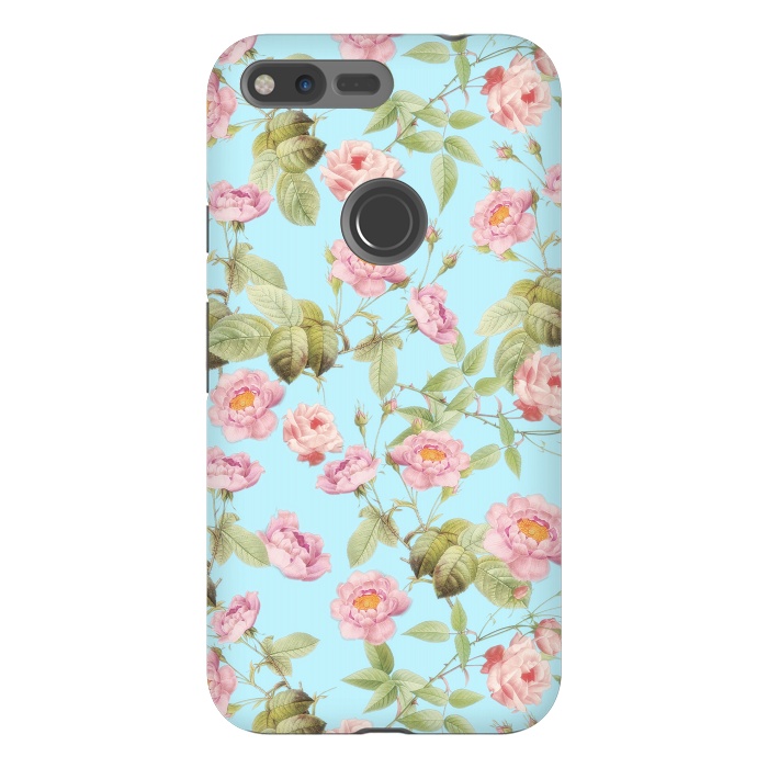 Pixel XL StrongFit Pastel Teal and Pink Roses Pattern by  Utart