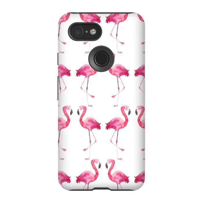 Pixel 3 StrongFit Pink Watercolor Flamingo Print by Becky Starsmore