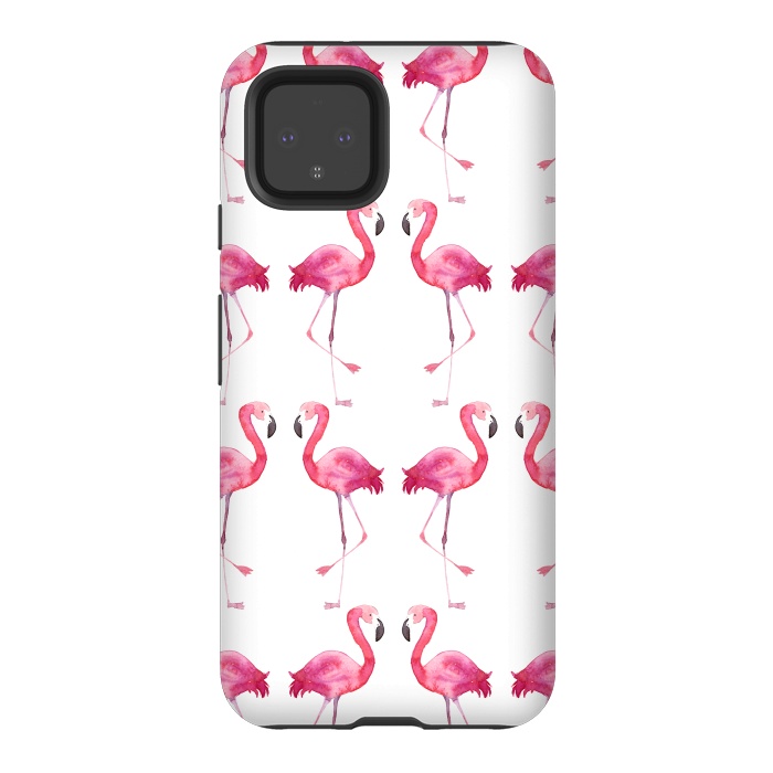 Pixel 4 StrongFit Pink Watercolor Flamingo Print by Becky Starsmore