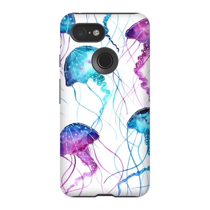 Pixel 3 StrongFit Watercolor Jellyfish Print by Becky Starsmore