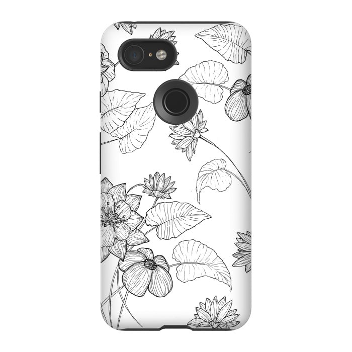 Pixel 3 StrongFit Monochrome Sketchbook Floral by Becky Starsmore