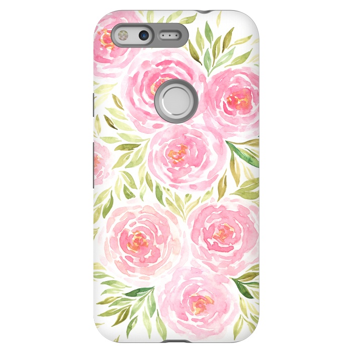 Pixel StrongFit Pastel Pink Peony Floral Print by Becky Starsmore