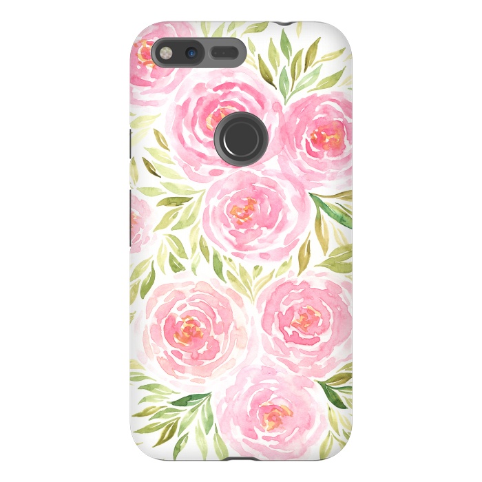 Pixel XL StrongFit Pastel Pink Peony Floral Print by Becky Starsmore