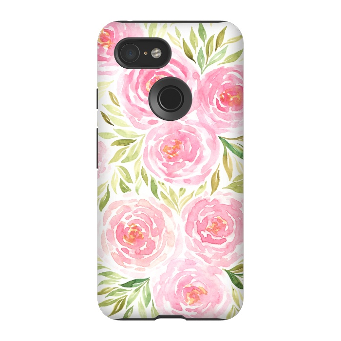 Pixel 3 StrongFit Pastel Pink Peony Floral Print by Becky Starsmore