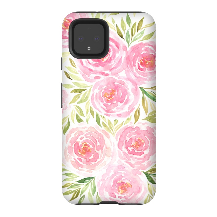 Pixel 4 StrongFit Pastel Pink Peony Floral Print by Becky Starsmore