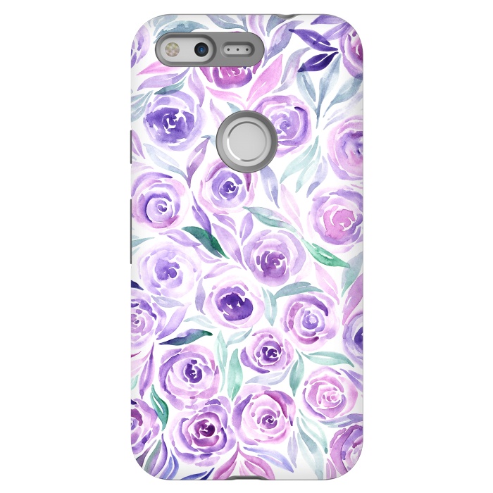 Pixel StrongFit Purple Rose Floral Print by Becky Starsmore