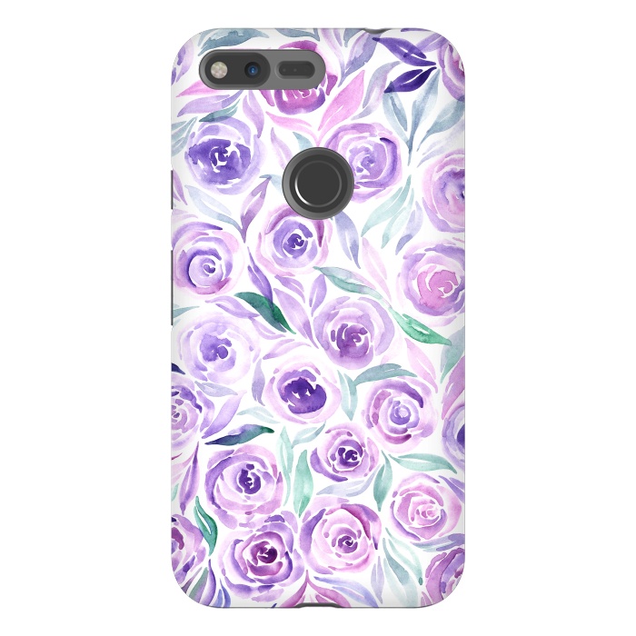 Pixel XL StrongFit Purple Rose Floral Print by Becky Starsmore