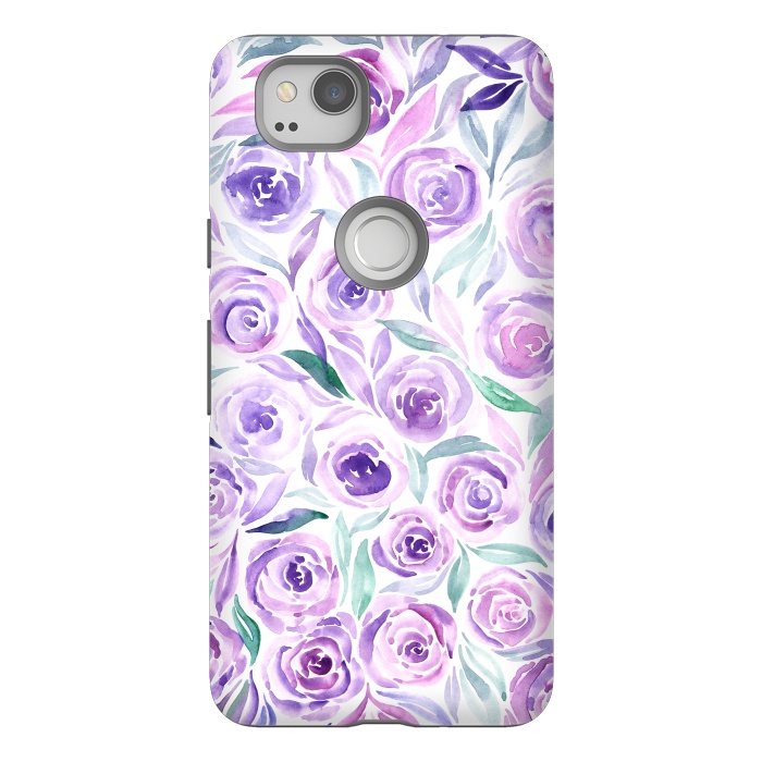 Pixel 2 StrongFit Purple Rose Floral Print by Becky Starsmore