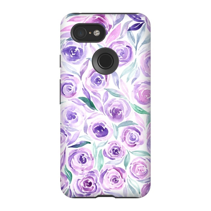 Pixel 3 StrongFit Purple Rose Floral Print by Becky Starsmore
