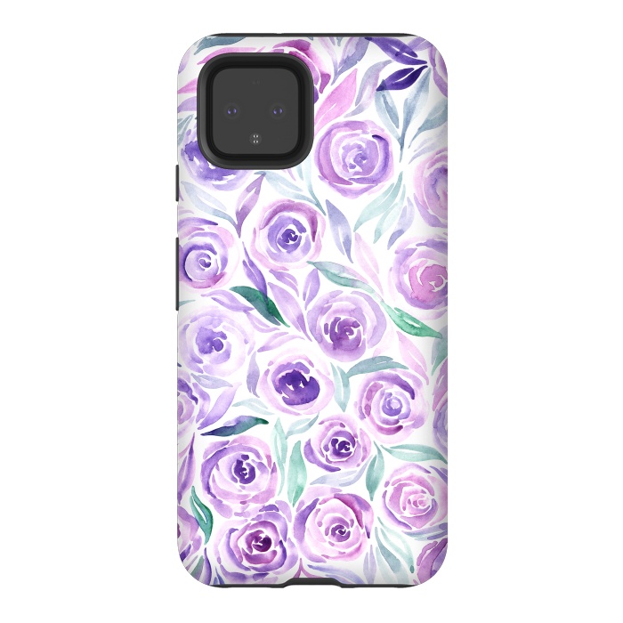 Pixel 4 StrongFit Purple Rose Floral Print by Becky Starsmore