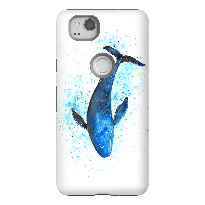 Pixel 2 StrongFit Watercolor Blue Whale Dive by Becky Starsmore