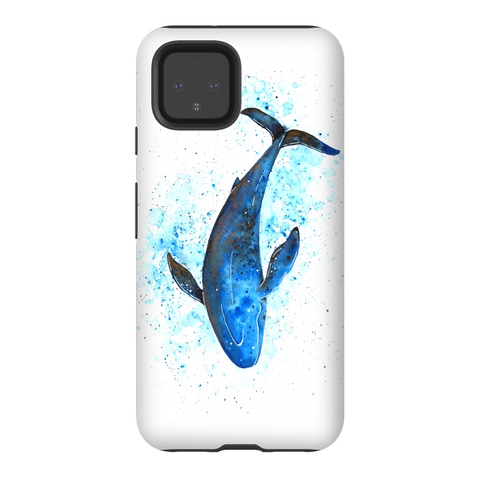 Pixel 4 StrongFit Watercolor Blue Whale Dive by Becky Starsmore