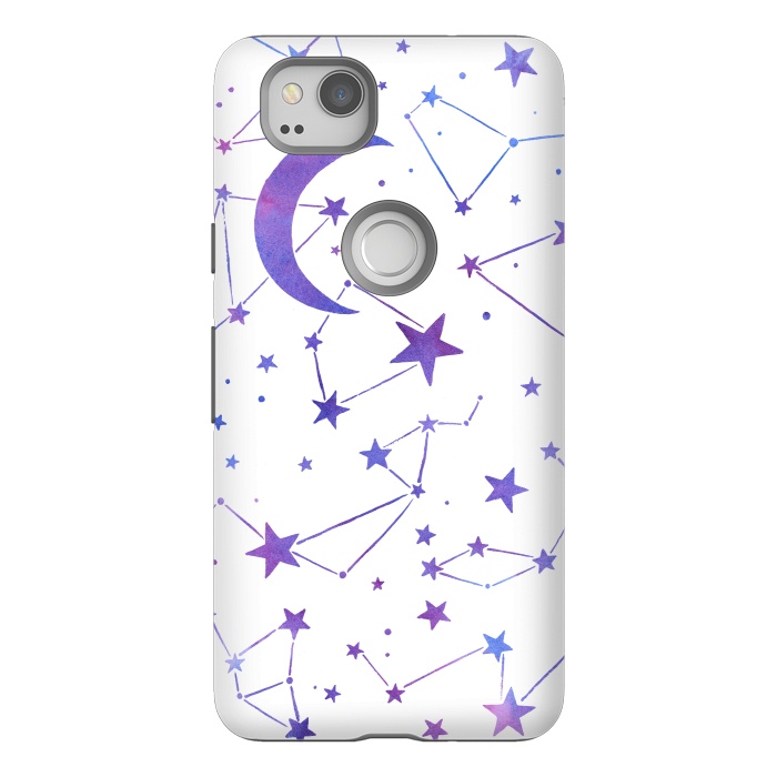 Pixel 2 StrongFit Watercolor Star And Moon Constellations by Becky Starsmore