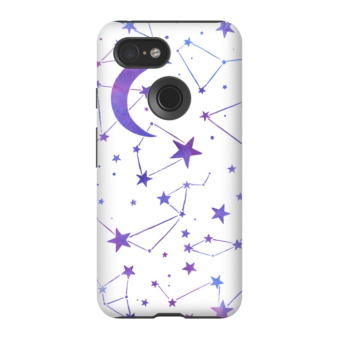 Pixel 3 StrongFit Watercolor Star And Moon Constellations by Becky Starsmore