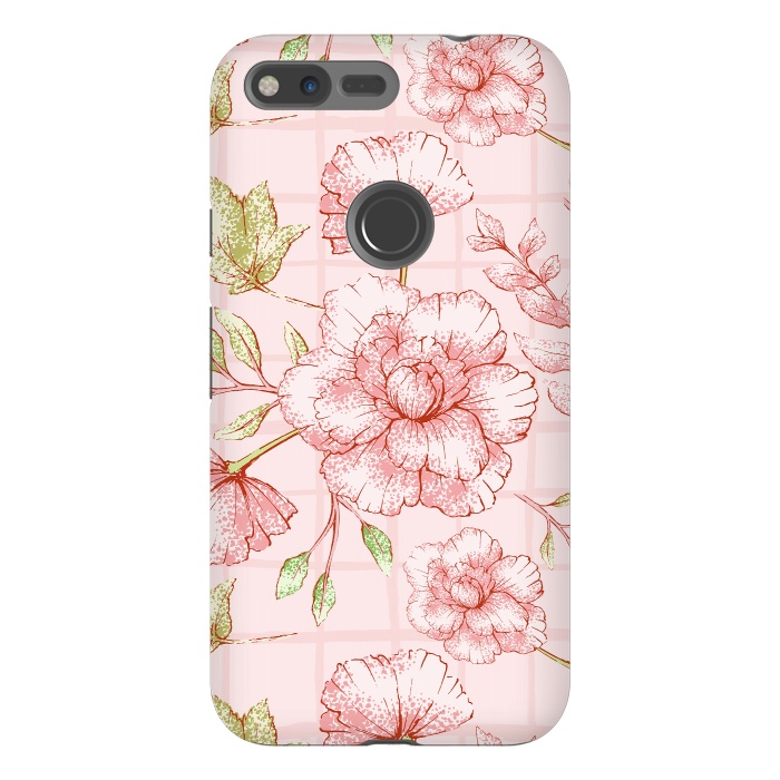Pixel XL StrongFit Modern pink Grid and Flower Pattern by  Utart