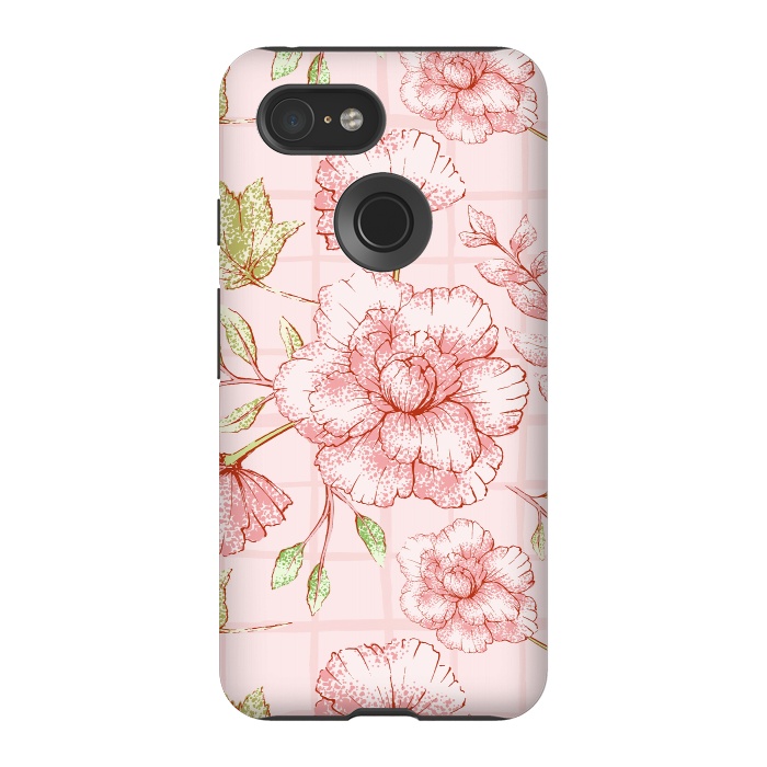 Pixel 3 StrongFit Modern pink Grid and Flower Pattern by  Utart