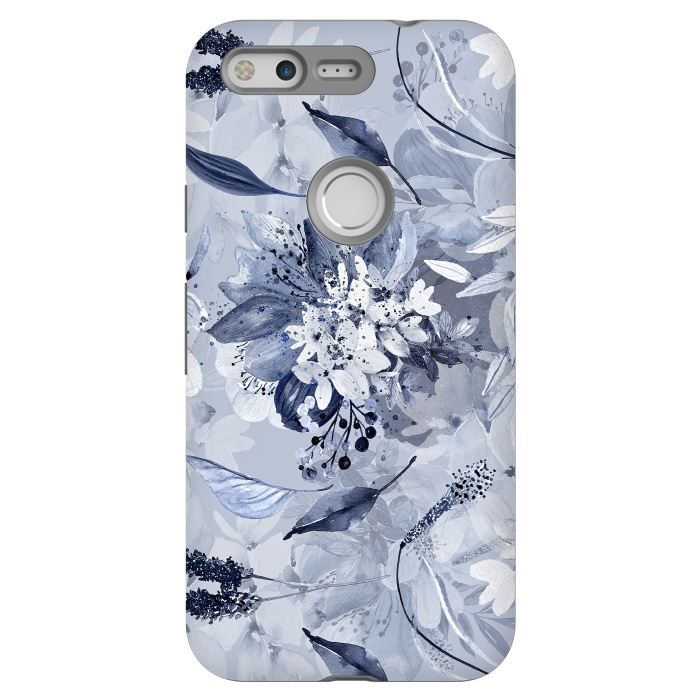 Pixel StrongFit Autumnal fresh gray and blue flower rose pattern by  Utart