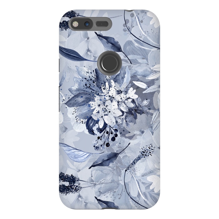 Pixel XL StrongFit Autumnal fresh gray and blue flower rose pattern by  Utart