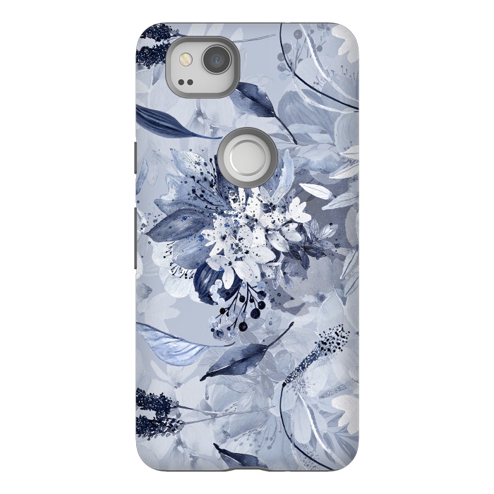 Pixel 2 StrongFit Autumnal fresh gray and blue flower rose pattern by  Utart