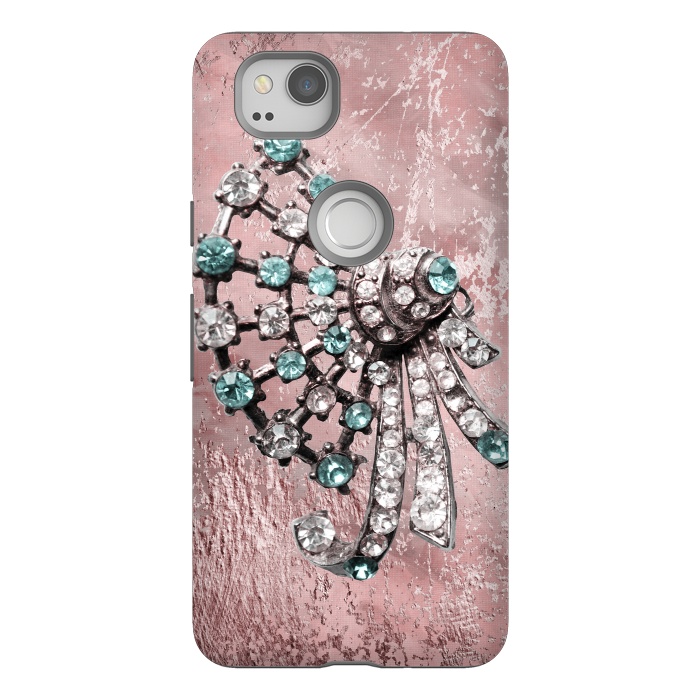 Pixel 2 StrongFit Rhinestone Embellishment Pink And Teal by Andrea Haase