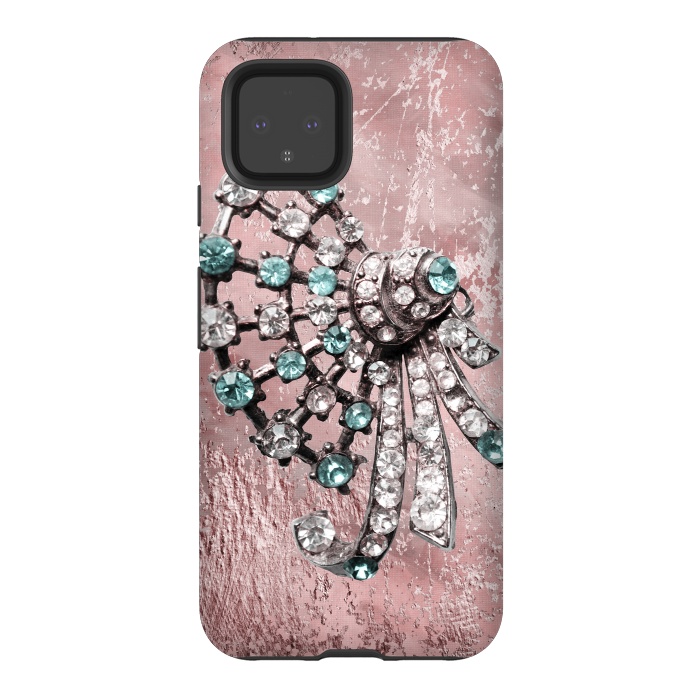 Pixel 4 StrongFit Rhinestone Embellishment Pink And Teal by Andrea Haase