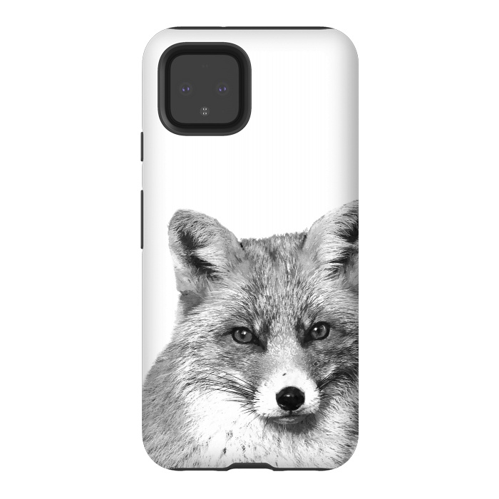 Pixel 4 StrongFit Black and White Fox by Alemi